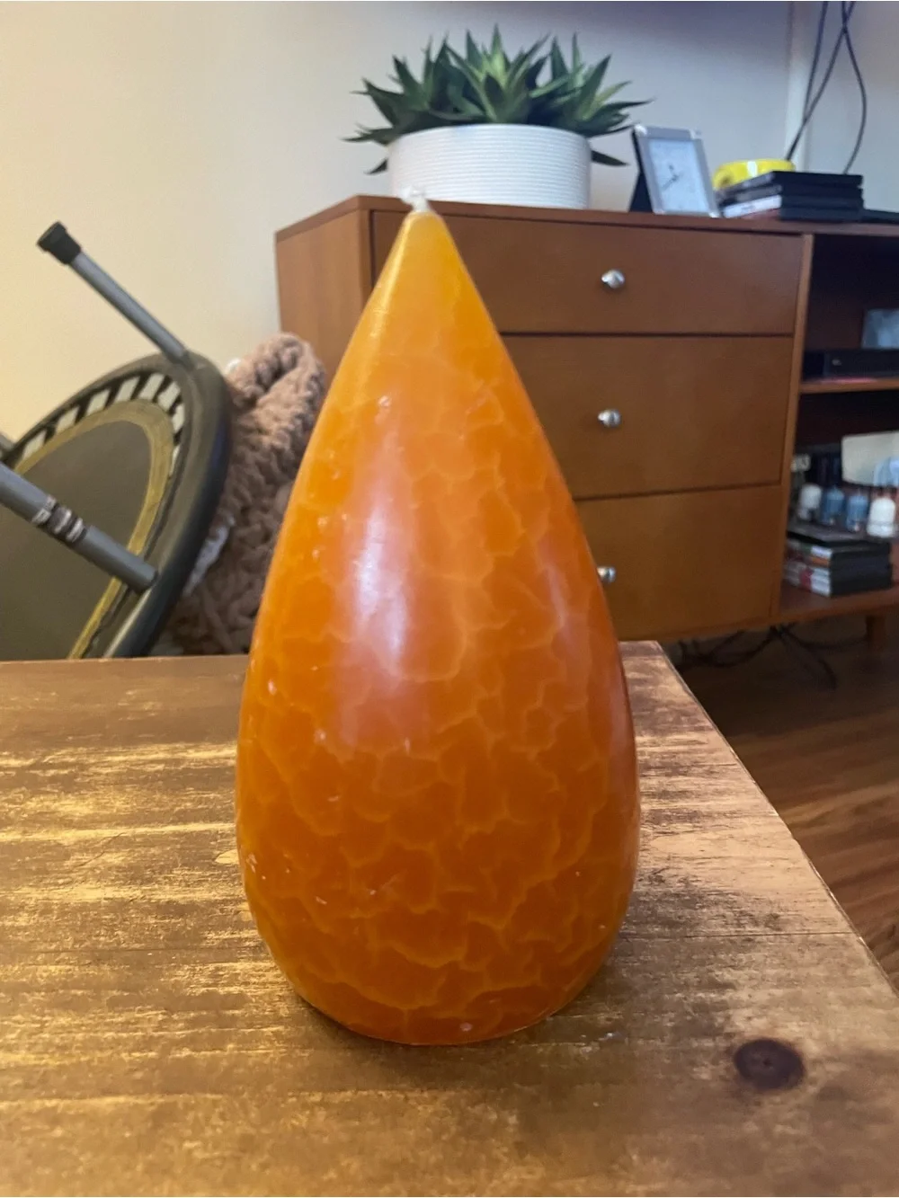Candles pumpkin color Teardrop Decorative Candle Pair new Cedar & Saffron Scent